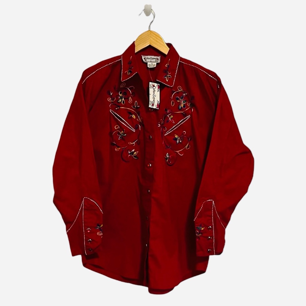 Vintage Cotton Express Embroidered Red Western Shirt Size Large Cowgirlcore NWT - Picture 1 of 13